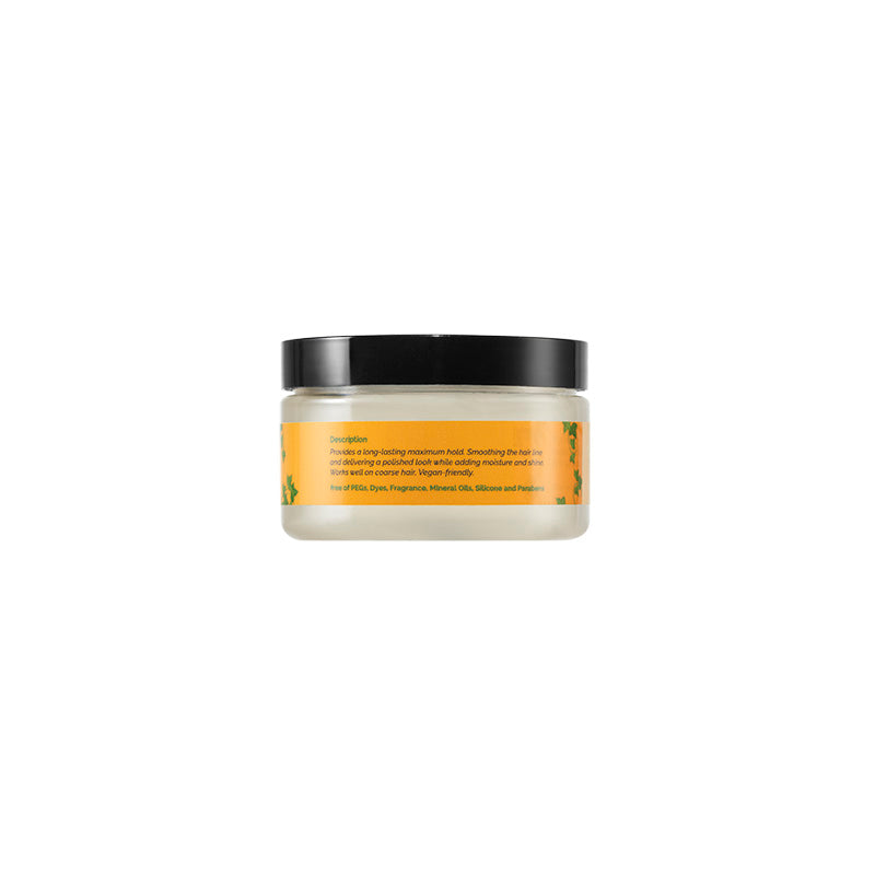 Organic edge control with no white or any residue. perfect for kids w allergies and sensitive scalps.  Provides a long-lasting med-maximum hold. Smoothing the hair line and delivering a polished look while adding moisture and shine