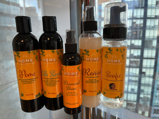 From start to finish the perfect organic hair system for straight textures. Comes with our Pome  Protein Cleanse/ Silk Soak Melt System, daily hydrating spray Revival and Organic styling products diamond shine for heat protection and volume and Best Seller Soafie organic styling mousse for Styling and keeping it all together